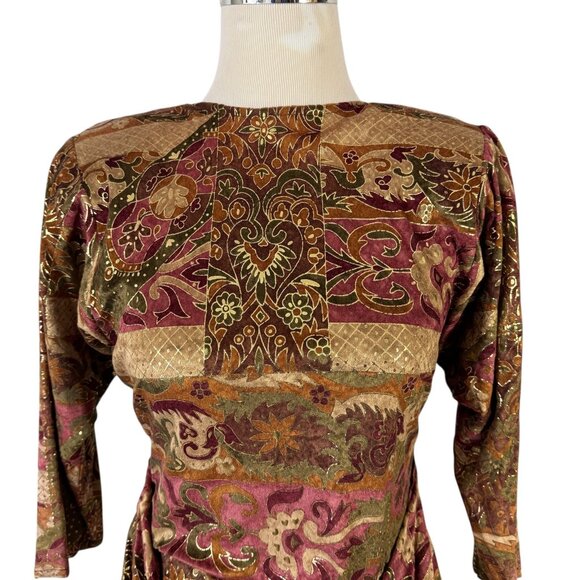 Janine Hand Painted Gold Metallic Mosaic Dress Size Medium Vintage 1980s Italy - Picture 3 of 11